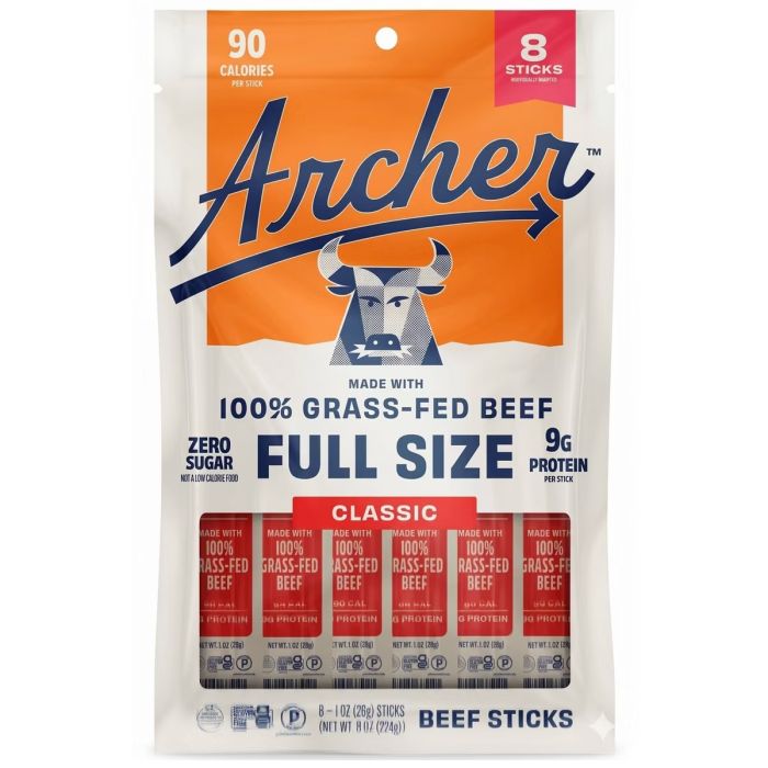 ARCHER: Classic Beef Sticks 8pc, 8 oz