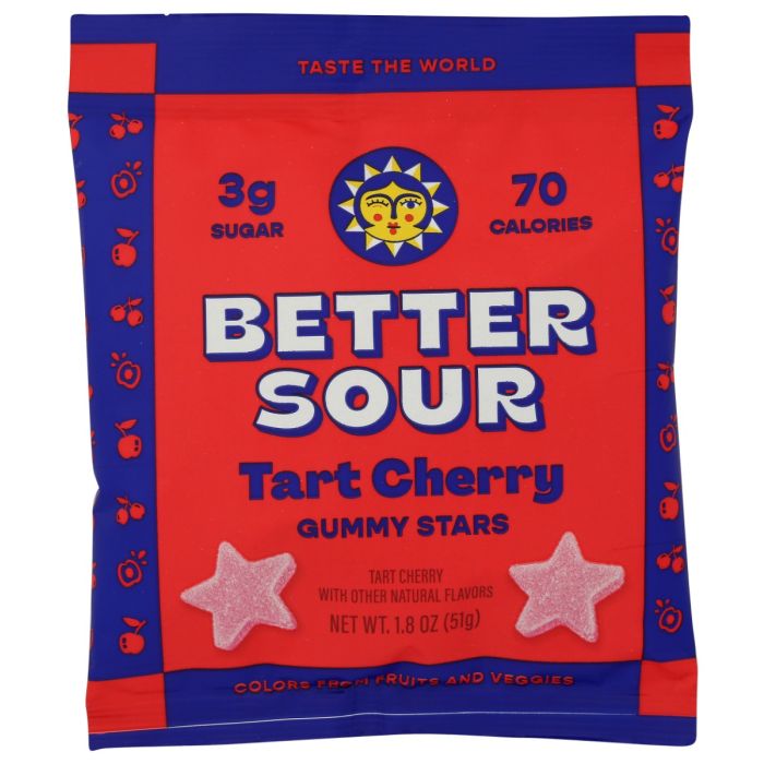BETTER SOUR: Tart Cherry Gummy Stars Candy, 1.8 oz