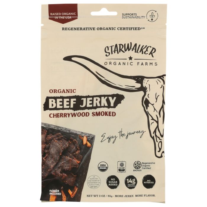 STARWALKER ORGANIC FARMS: Organic Beef Jerky Cherrywood Smoked, 3 oz