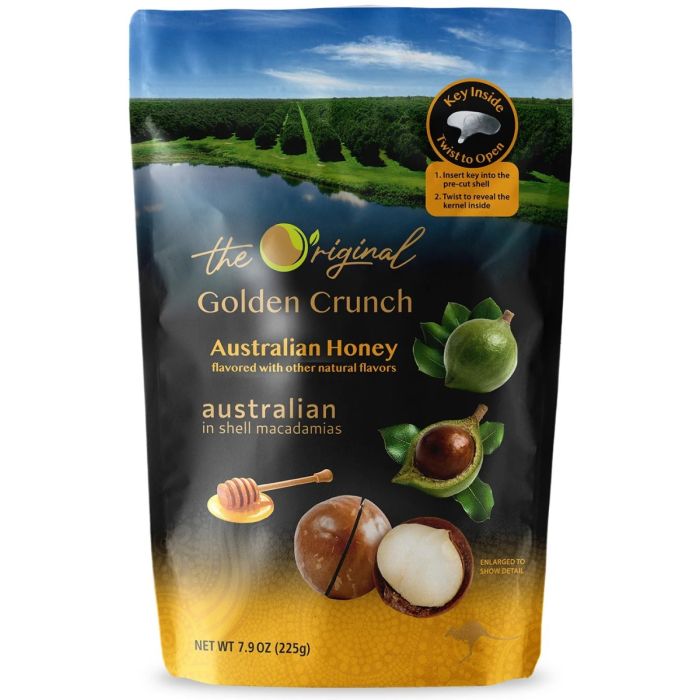 GOLDEN CRUNCH: Australian Honey Macadamias, 7.9 oz