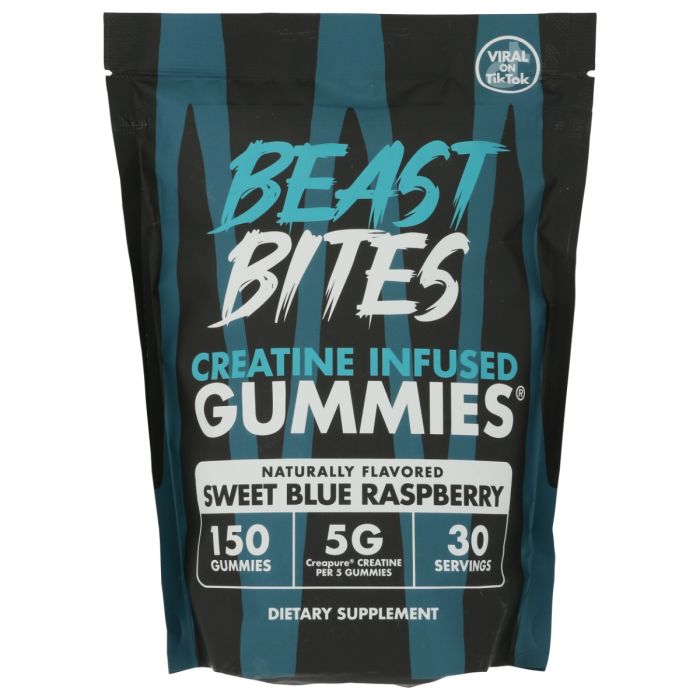 BEAST BITES: Creatine Infused Gummies Sweet Blue Raspberry, 150 pc