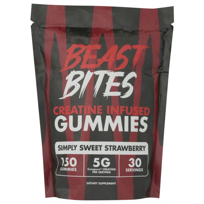 BEAST BITES: Creatine Infused Gummies Simply Sweet Strawberry, 150 pc