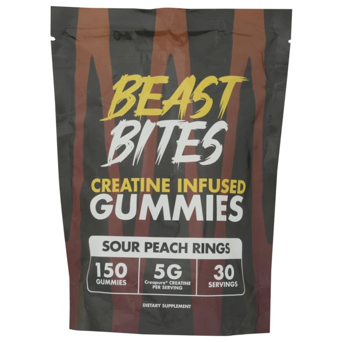 BEAST BITES: Creatine Infused Gummies Sour Peach Rings, 150 pc