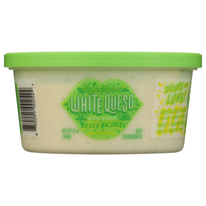 QUESO MAMA: White Queso with Diced Green Chiles, 12 oz
