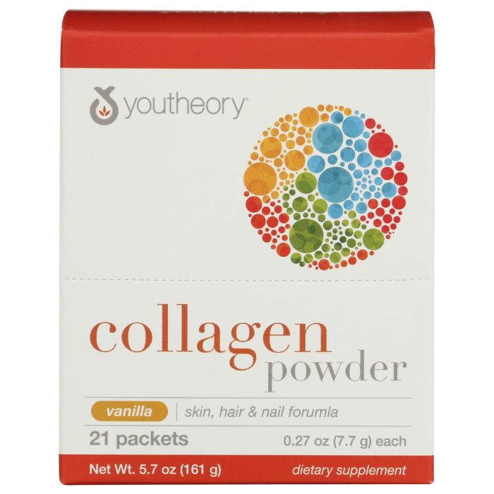 YOUTHEORY: Collagen Powder Vanilla 21 Packets, 5.7 oz