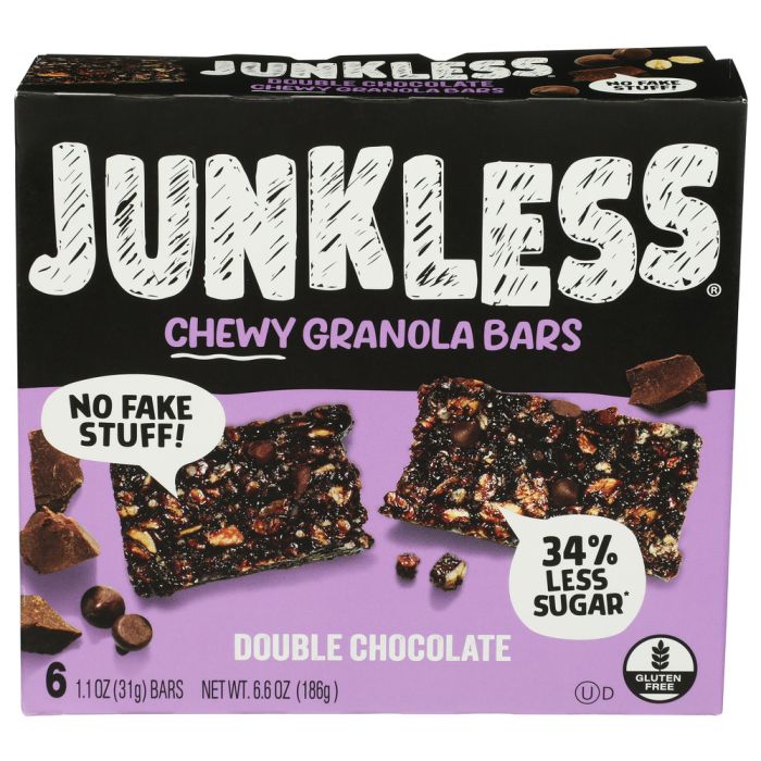 JUNKLESS: Double Chocolate Chewy Granola 6 Bars, 6.6 oz