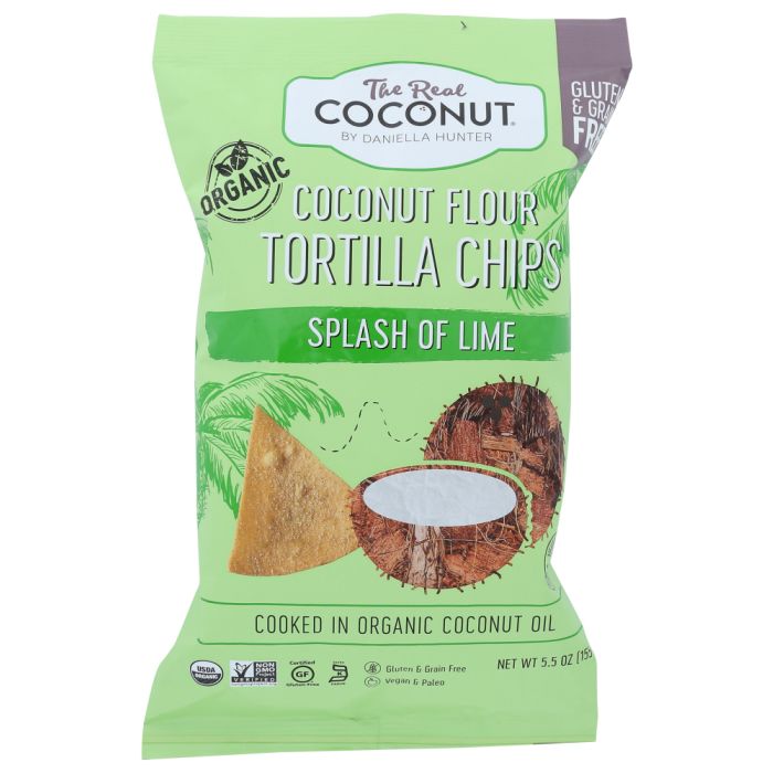 REAL COCONUT: Grain Free Tortilla Chips Splash of Lime, 5.50 oz