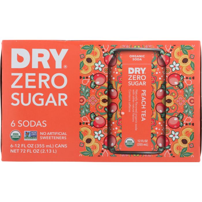 DRY SODA: Zero Sugar Soda Peach Tea 6-12 fl oz, 72 fl oz