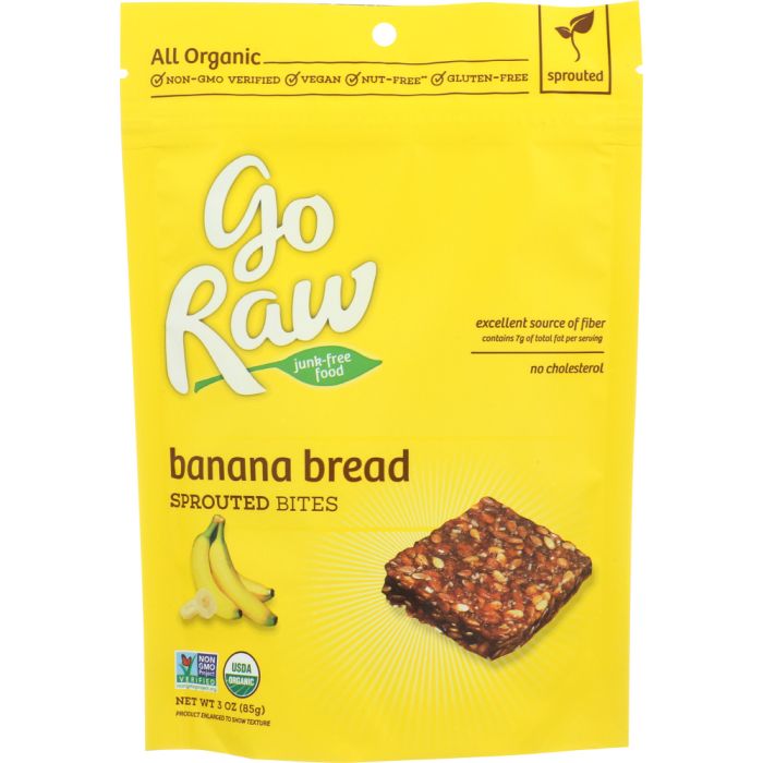 GO RAW: Sprouted Bites Banana Bread Organic, 3 oz