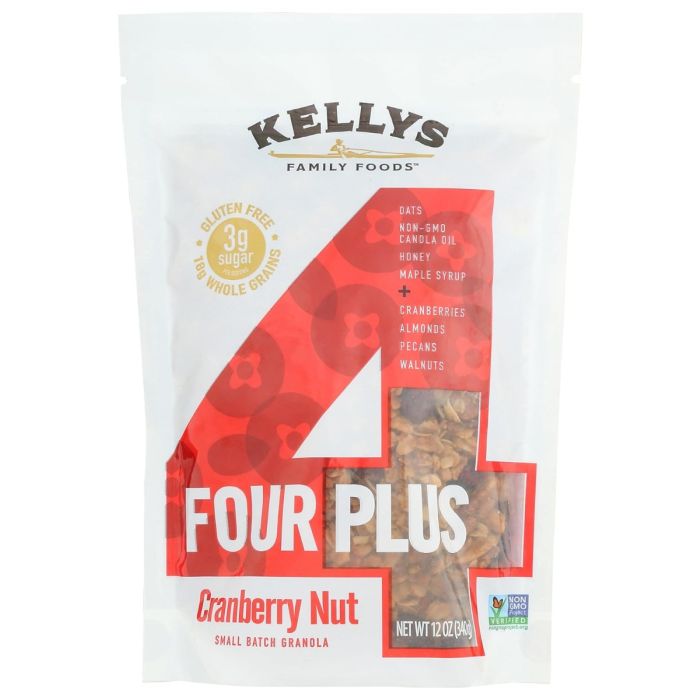 KELLYS FOUR PLUS GRANOLA: Granola Cranberry Nut, 12 oz