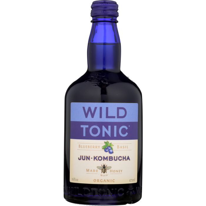 WILD TONIC: Organic Jun-Kombucha Blueberry and Basil, 16 oz