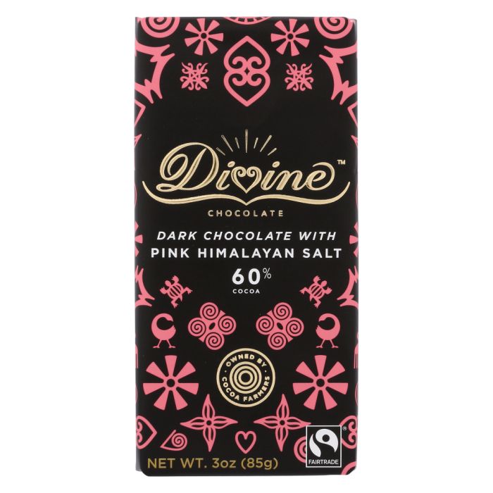 DIVINE CHOCOLATE: Dark Chocolate with Pink Himalayan Salt, 3 oz