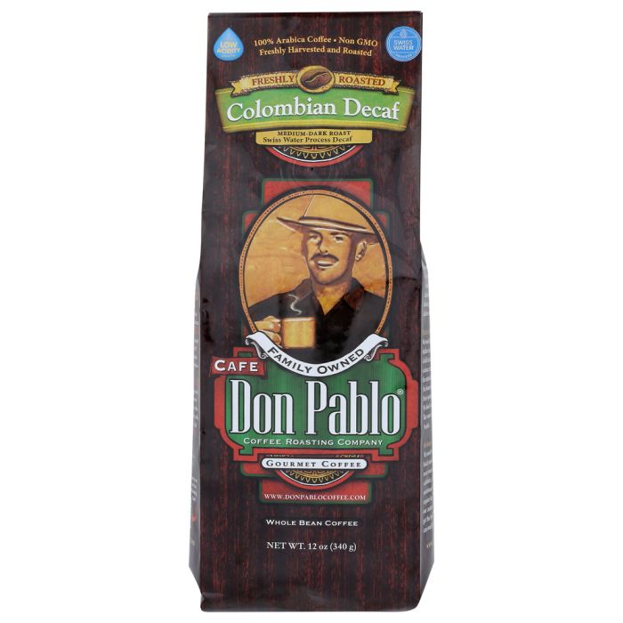 DON PABLO: Whole Bean Colombian Swiss Water Decaf, 12 oz