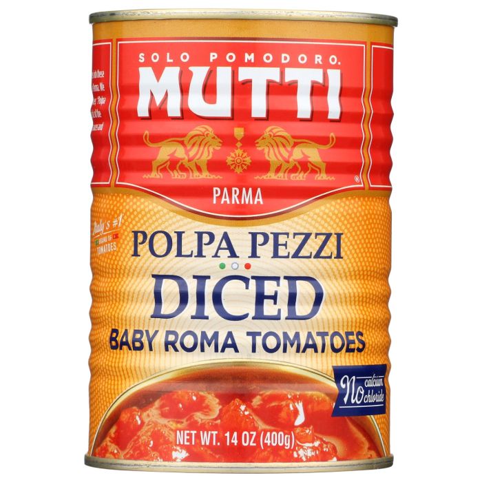 MUTTI: Diced Baby Roma Tomatoes, 14 oz