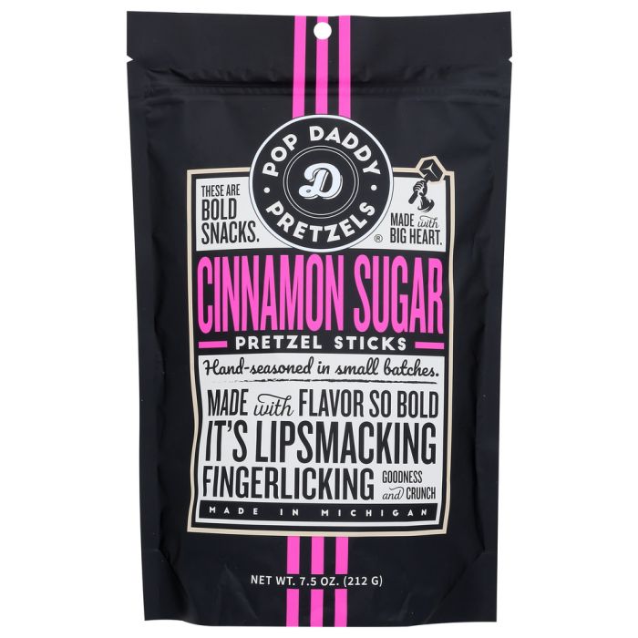 POP DADDY POPCORN & PRETZELS: Cinnamon Sugar Seasoned Pretzel Sticks, 7.5 oz