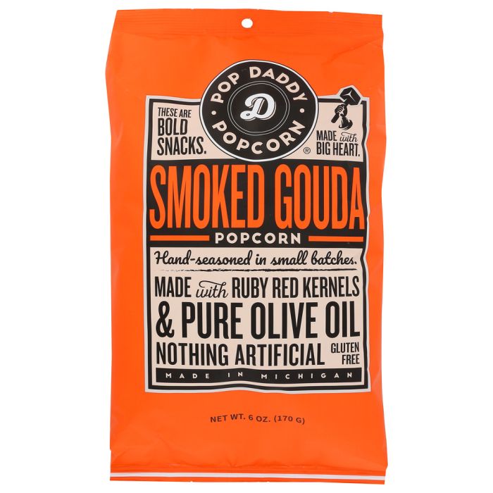 POP DADDY POPCORN & PRETZELS: Smoked Gouda Flavored Popcorn, 6 oz