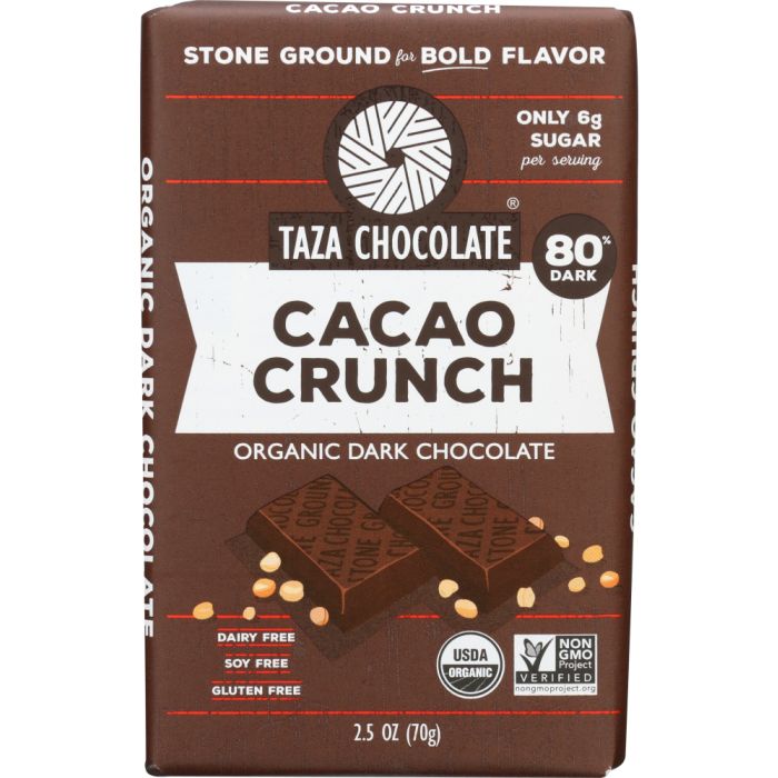 TAZA CHOCOLATE: Cacao Crunch Amaze Dark Chocolate Bar, 2.5 oz