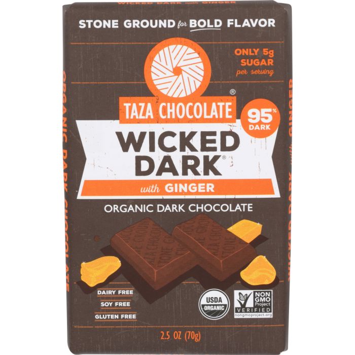 TAZA CHOCOLATE: 95% Wicked Dark Chocolate with Ginger, 2.5 oz
