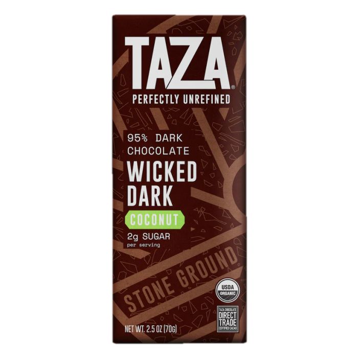 TAZA CHOCOLATE: 95% Wicked Dark Chocolate with Toasted Coconut, 2.5 oz