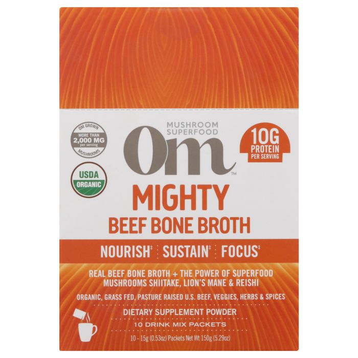 OM MUSHROOMS: Beef Bone Broth Organic Mushroom Mighty Broth, 5.29 oz