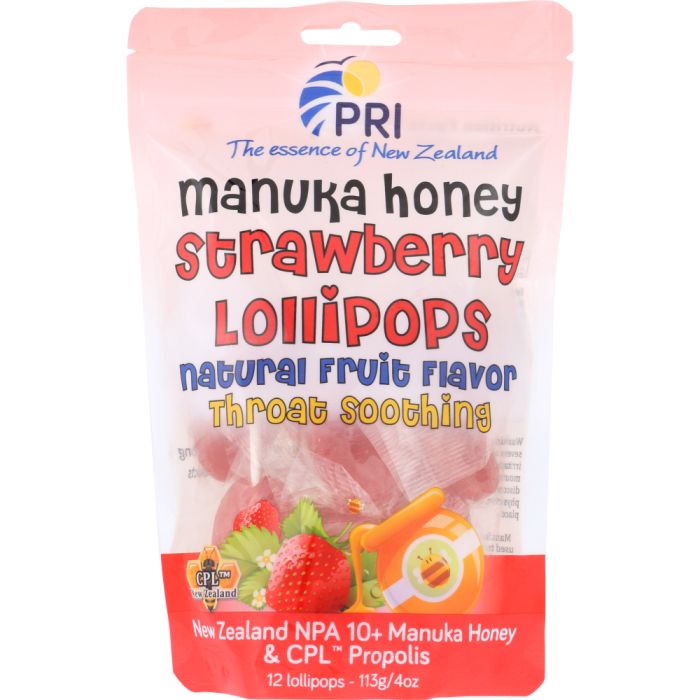 PRI: Lollipop Manuka Honey Strawberry, 12 ct