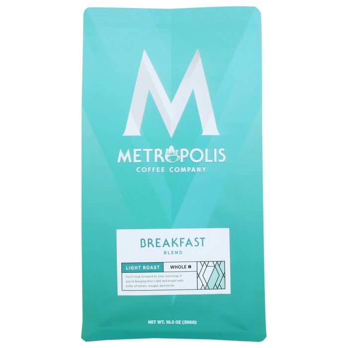 METROPOLIS COFFEE: Breakfast Blend Light Roast Whole Bean Coffee, 10.5 oz