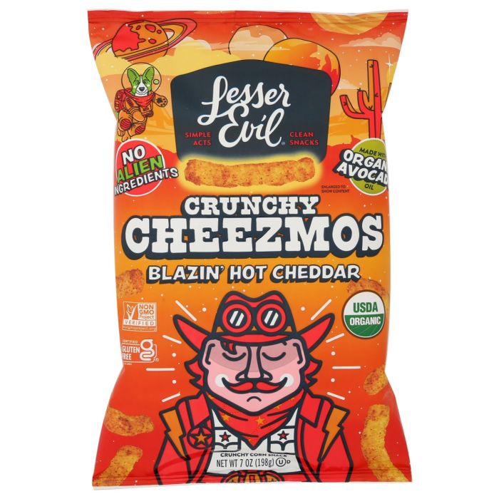 LESSER EVIL: Crunchy Cheezmos Blazin Hot Cheddar, 7 oz