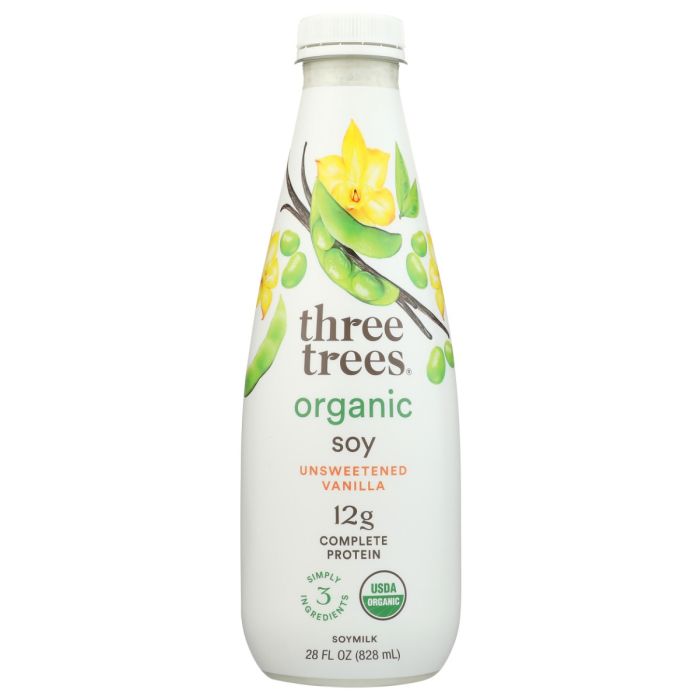 THREE TREES: Organic Unsweetened Vanilla Soy Milk, 28 fo
