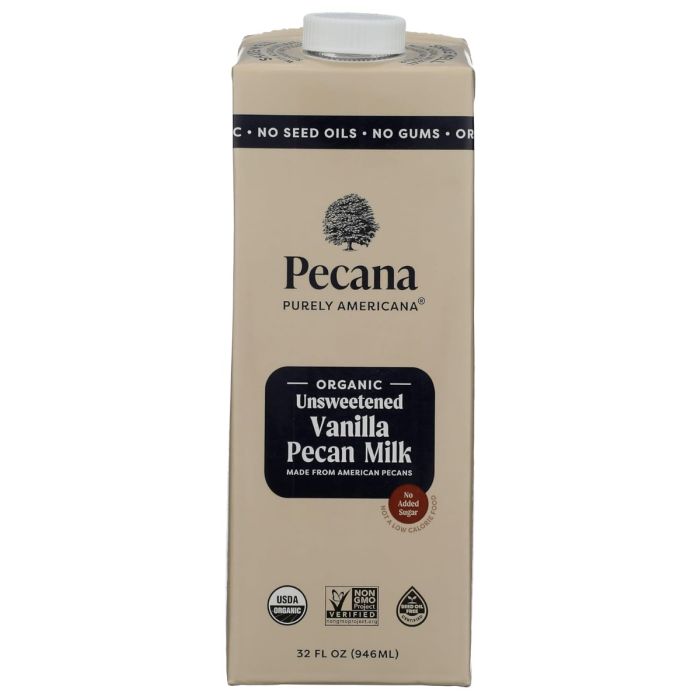 PECANA: Organic Unsweetened Vanilla Pecan Milk, 32 fo