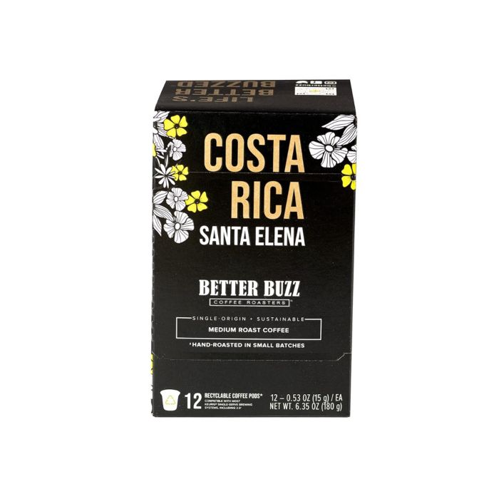 BETTER BUZZ COFFEE ROASTERS: Costa Rica Santa Elena Medium Roast Coffee Pods, 12 ea