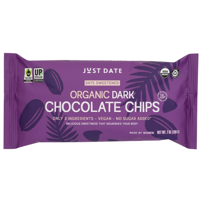 JUST DATE: Organic Dark Chocolate Chips Date Sweetened, 7 oz