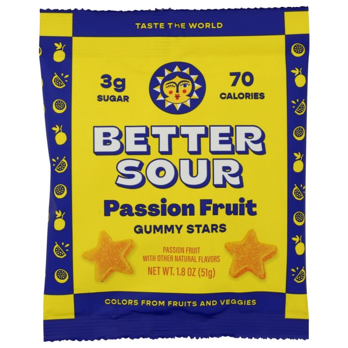 BETTER SOUR: Passion Fruit Gummy Stars Candy, 1.8 oz