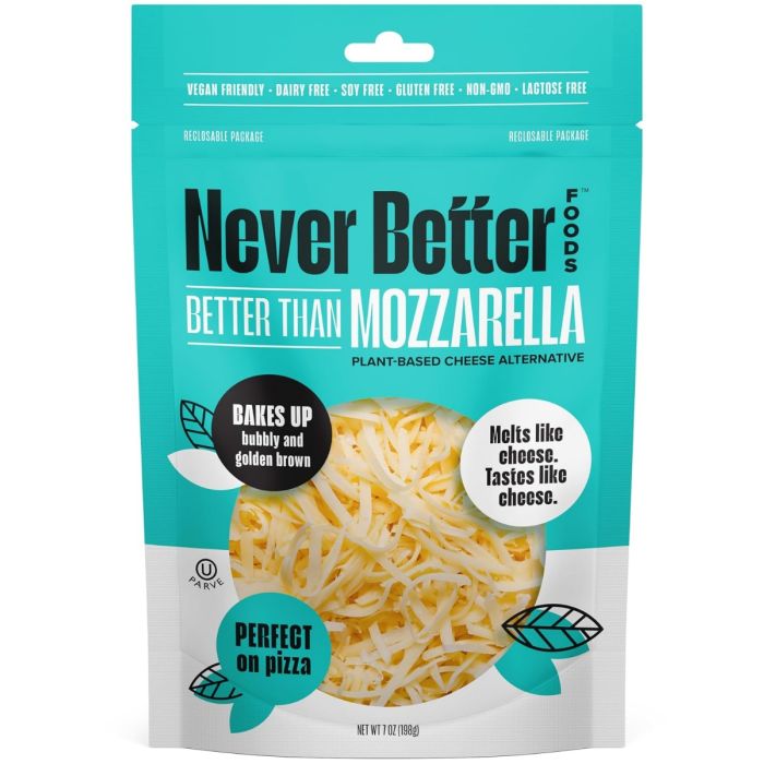 NEVER BETTER FOODS: Dairy-Free Shredded Mozzarella Cheese, 7 oz