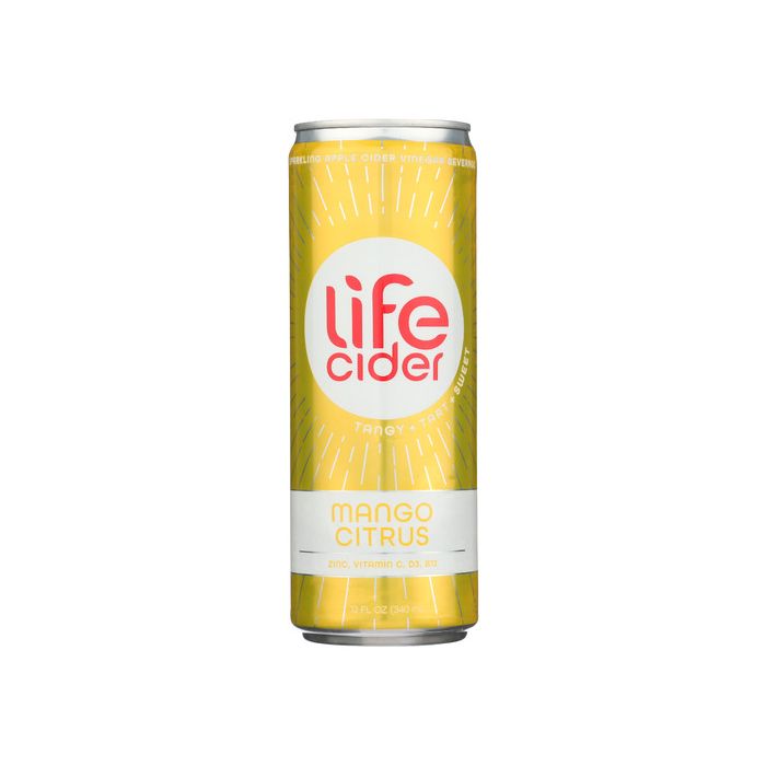 LIFE CIDER: Mango Citrus Sparkling Apple Cider Vinegar Lemonade, 12 fo