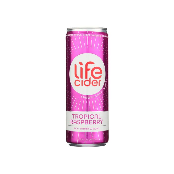 LIFE CIDER: Tropical Raspberry Sparkling Apple Cider Vinegar Lemonade, 12 fo