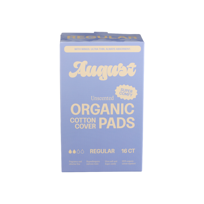 AUGUST: Unscented Organic Regular Pads, 16 ea