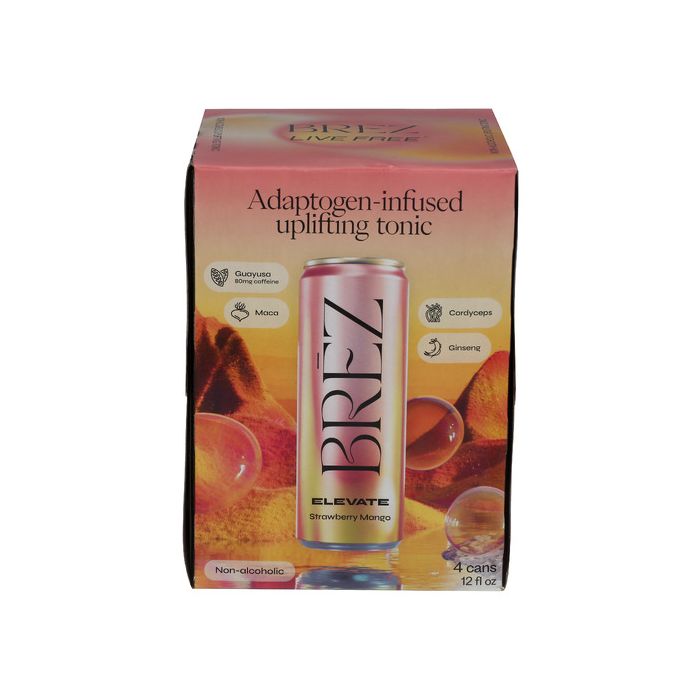 BREZ: Elevate Strawberry Mango Uplifting Tonic 4 Cans, 48 fo