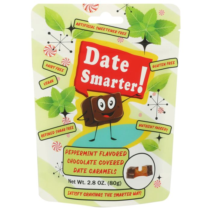 DATE SMARTER: Peppermint Chocolate Covered Date Caramels, 2.8 oz