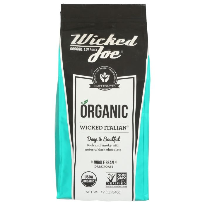 WICKED JOE COFFEE: Organic Whole Bean Coffee Dark Roast Wicked Italian, 12 oz