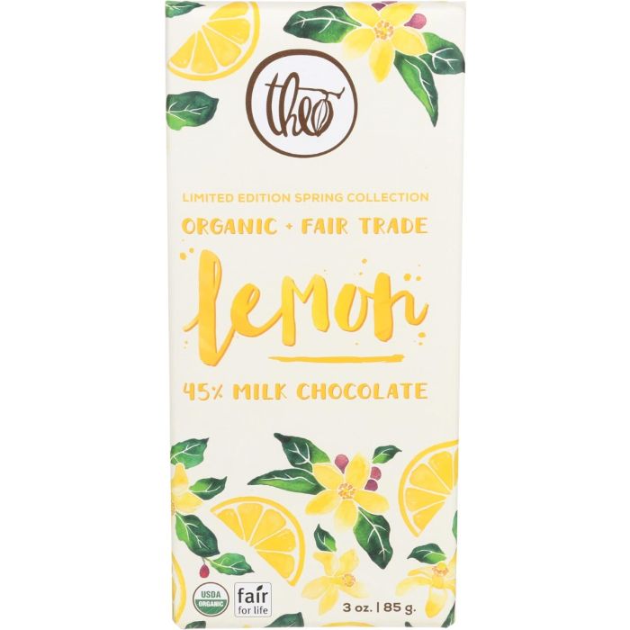 THEO CHOCOLATE: Organic Lemon 45 Percent Milk Chocolate Bar, 3 oz