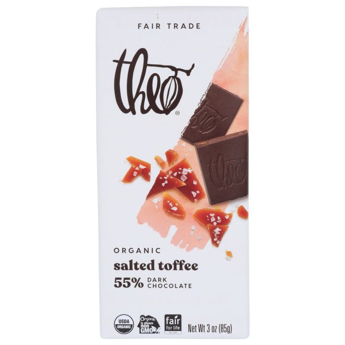 THEO CHOCOLATE: Organic Salted Toffee Dark Chocolate Bar, 3 oz
