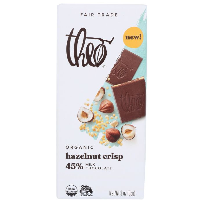 THEO CHOCOLATE: Hazelnut Crisp Milk Chocolate Bar, 3 oz