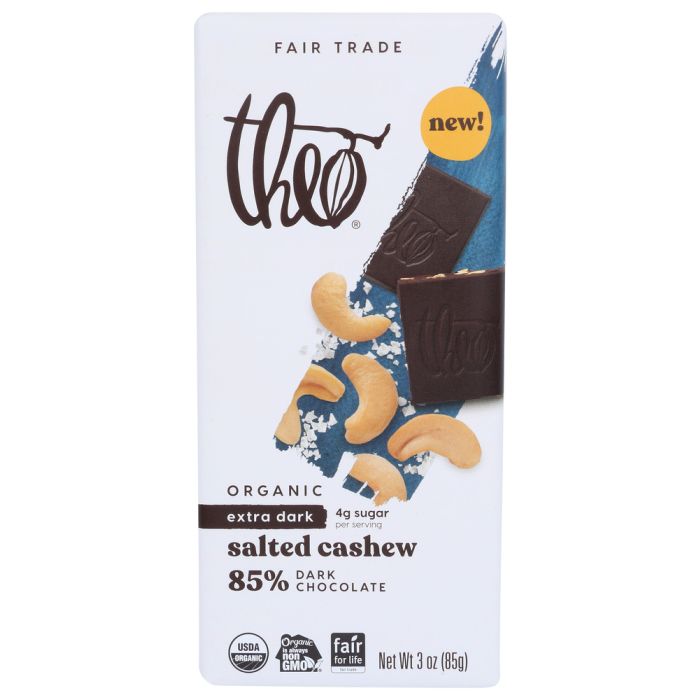 THEO CHOCOLATE: Salted Cashew Dark Chocolate Bar, 3 oz