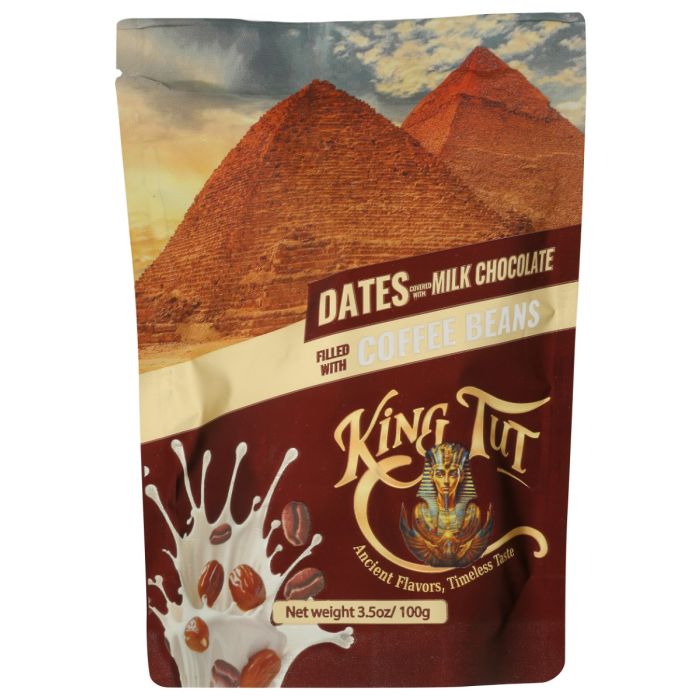 KING TUT: Dates Covered With Milk Chocolate Filled With Coffee Beans, 3.5 oz