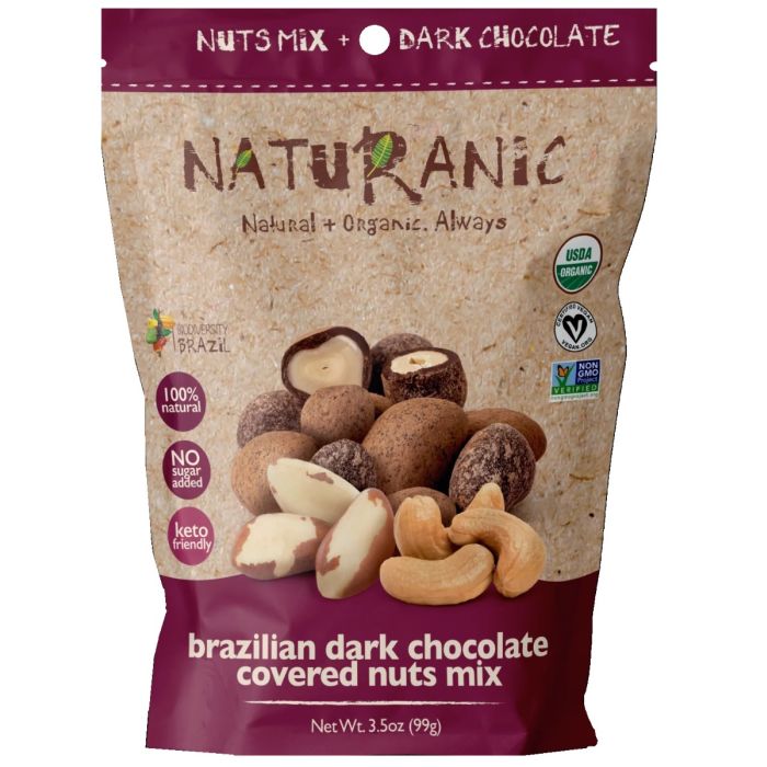 NATURANIC: Brazilian Dark Chocolate Covered Nuts Mix Snack, 3.5 oz