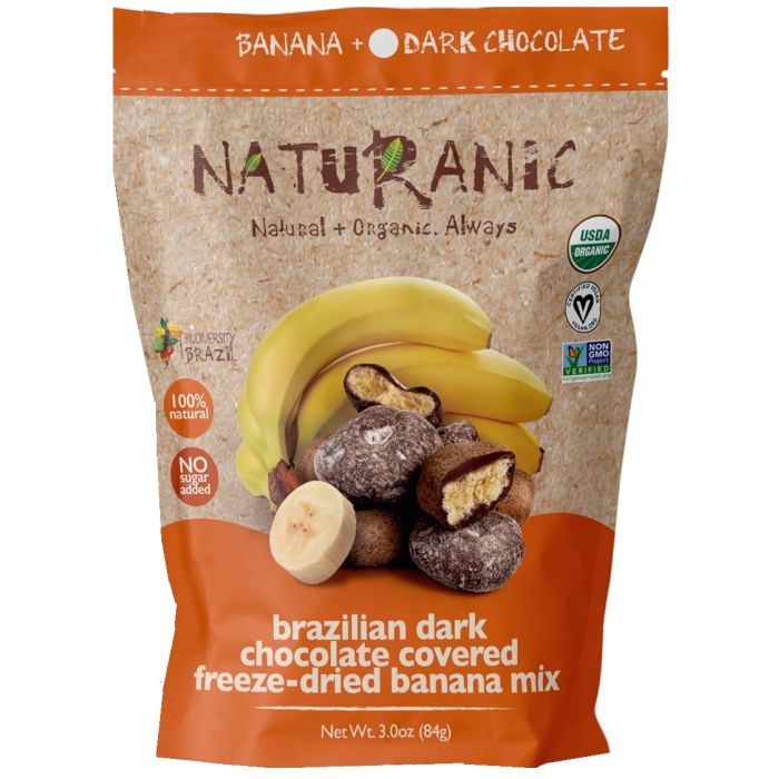 NATURANIC: Brazilian Dark Chocolate Covered Freeze-Dried Banana Mix Snack, 3 oz