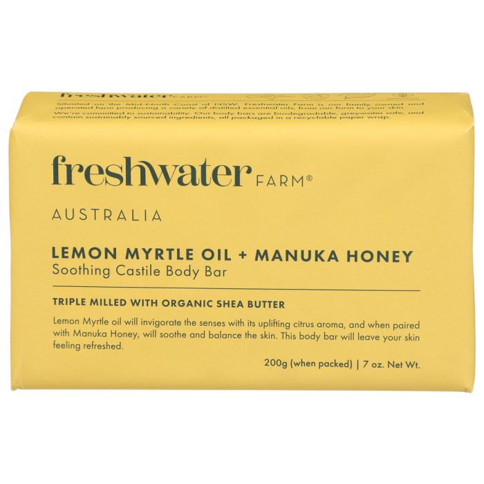 FRESHWATER FARM AUSTRALIA: Lemon Myrtle Oil and Manuka Honey Body Bar Soap, 7 oz