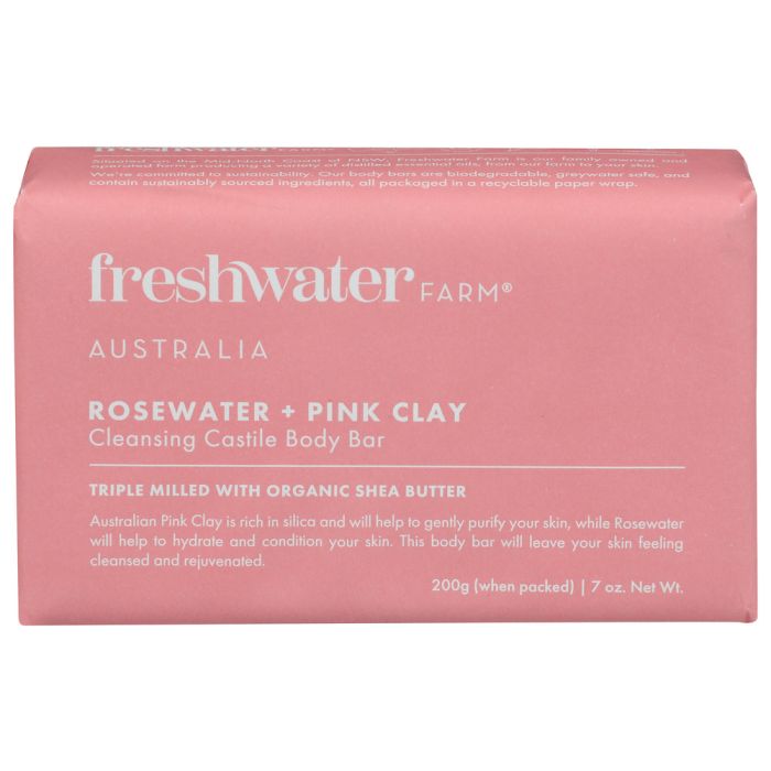 FRESHWATER FARM AUSTRALIA: Rose Water and Pink Clay Body Bar Soap, 7 oz