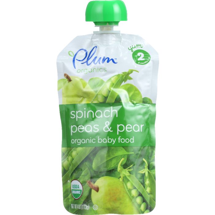 PLUM ORGANICS: Organic Baby Food Stage 2 Spinach Peas & Pear, 4 oz