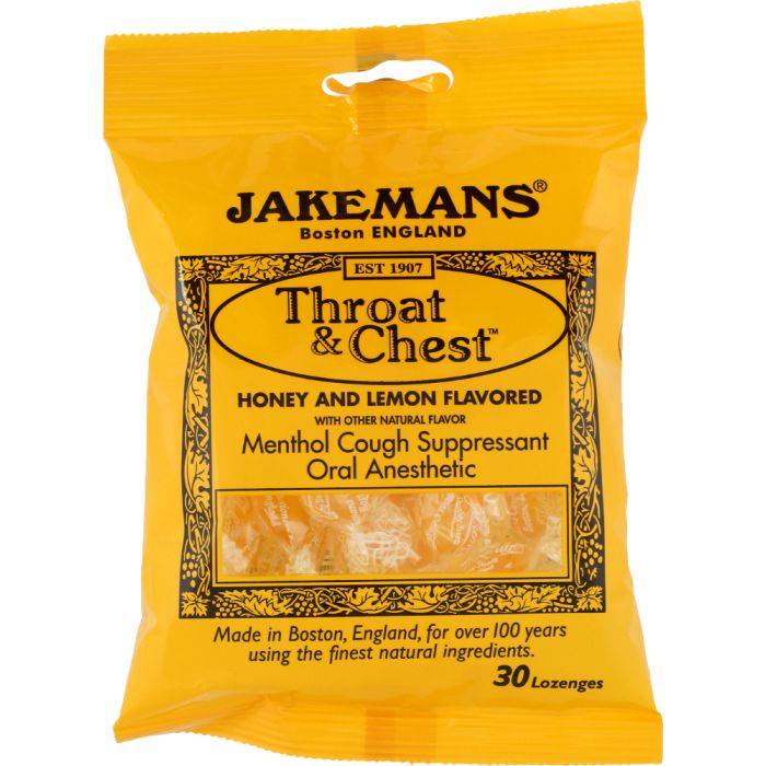JAKEMANS: Throat and Chest Honey and Lemon Bag Of Lozenges, 30 pc